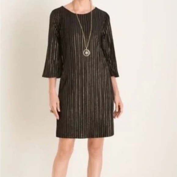 Chico's Dresses & Skirts - Chico's Velvet Short Dress Lurex Stripe Metallic Gold Large